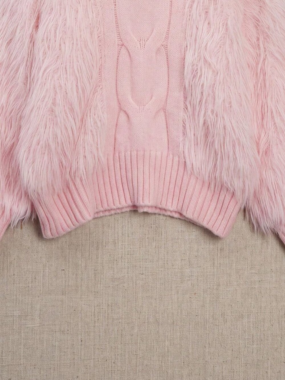 Pink Casual Women's Stand Collar Fuzzy Trim Long Sleeve Sweater - Picture 7 of 7